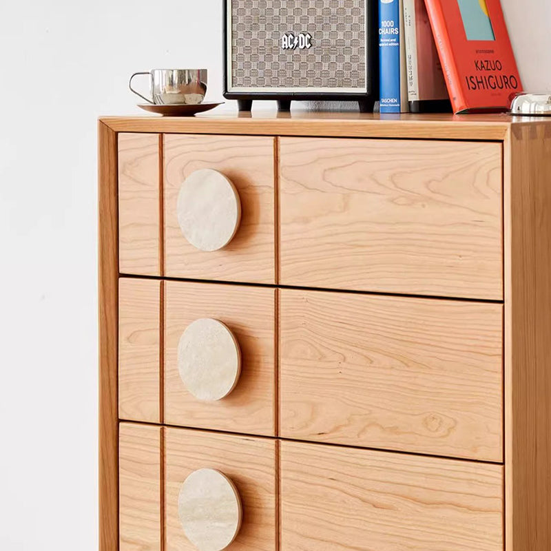 Contemporary Retro Rectangular Solid Cherry Wood Solid Wood Multi-Layer Board Pine Wood Storage Cabinet 5-Drawer For Living Room