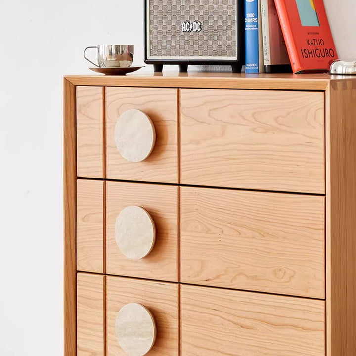 Contemporary Retro Rectangular Solid Cherry Wood Solid Wood Multi-Layer Board Pine Wood Storage Cabinet 5-Drawer For Living Room