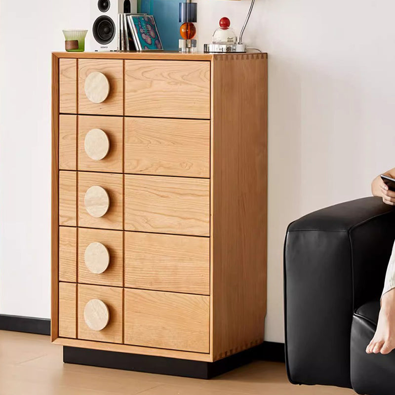 Contemporary Retro Rectangular Solid Cherry Wood Solid Wood Multi-Layer Board Pine Wood Storage Cabinet 5-Drawer For Living Room