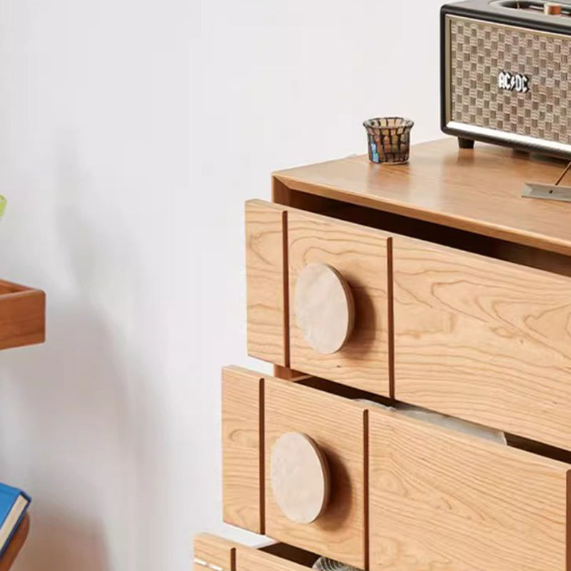 Contemporary Retro Rectangular Solid Cherry Wood Solid Wood Multi-Layer Board Pine Wood Storage Cabinet 5-Drawer For Living Room