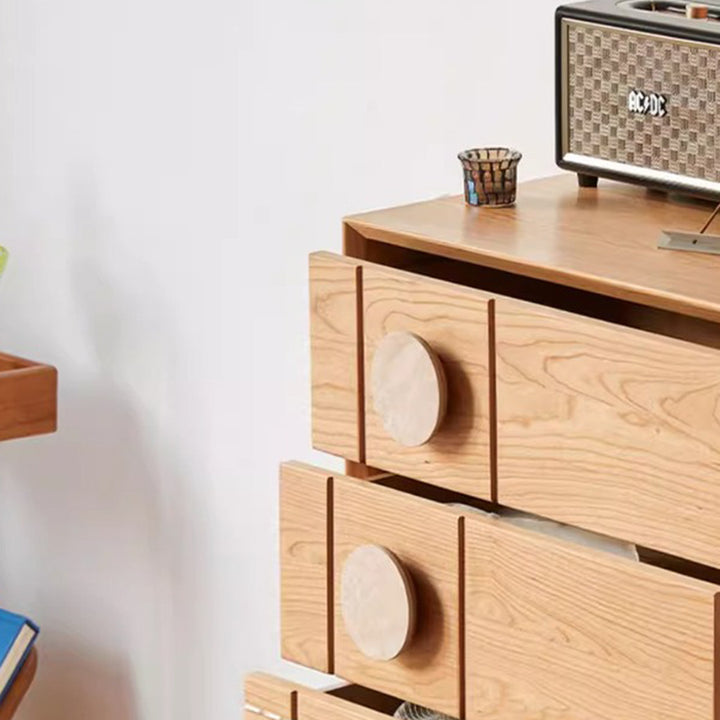 Contemporary Retro Rectangular Solid Cherry Wood Solid Wood Multi-Layer Board Pine Wood Storage Cabinet 5-Drawer For Living Room