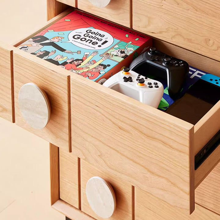 Contemporary Retro Rectangular Solid Cherry Wood Solid Wood Multi-Layer Board Pine Wood Storage Cabinet 5-Drawer For Living Room