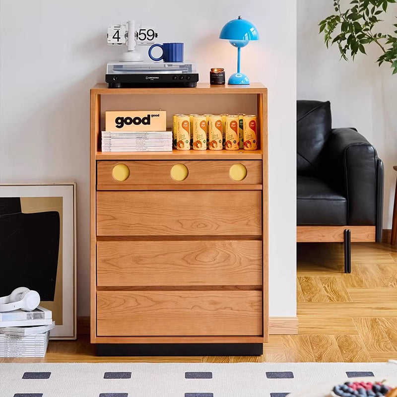 Moderner minimalistischer rechteckiger Massivholz-Kirschholz-Massivholz-Mehrschichtplatten-Kiefernholz-Aufbewahrungsschrank mit 4 Schubladen für das Wohnzimmer 