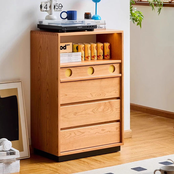Modern Minimalist Rectangular Solid Cherry Wood Solid Wood Multi-Layer Board Pine Wood Storage Cabinet 4-Drawer For Living Room