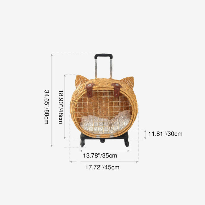 Contemporary Creative Cartoon Cat Iron PE Rattan Weaving Portable &amp; Movable Hollowed-Out Cat Bed 1- Basket For Garden