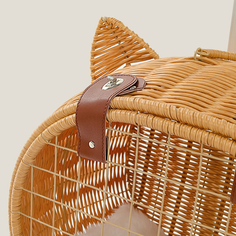 Contemporary Creative Cartoon Cat Iron PE Rattan Weaving Portable &amp; Movable Hollowed-Out Cat Bed 1- Basket For Garden
