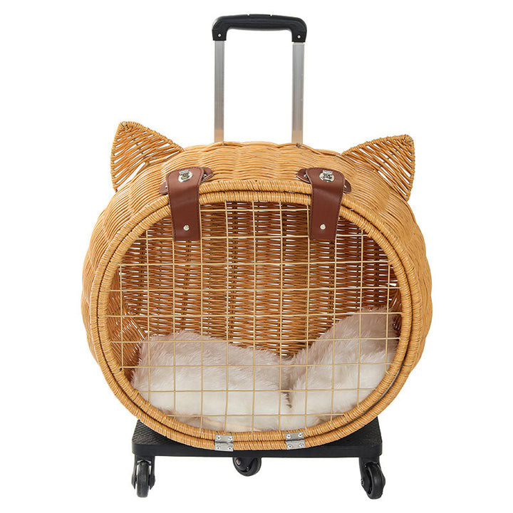 Contemporary Creative Cartoon Cat Iron PE Rattan Weaving Portable &amp; Movable Hollowed-Out Cat Bed 1- Basket For Garden
