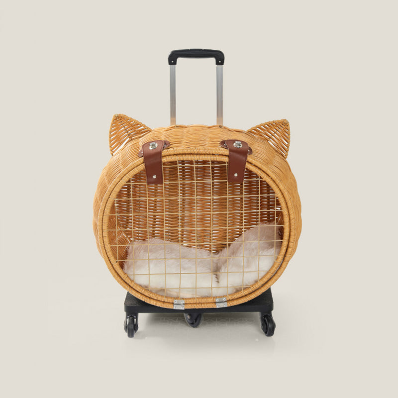 Contemporary Creative Cartoon Cat Iron PE Rattan Weaving Portable &amp; Movable Hollowed-Out Cat Bed 1- Basket For Garden
