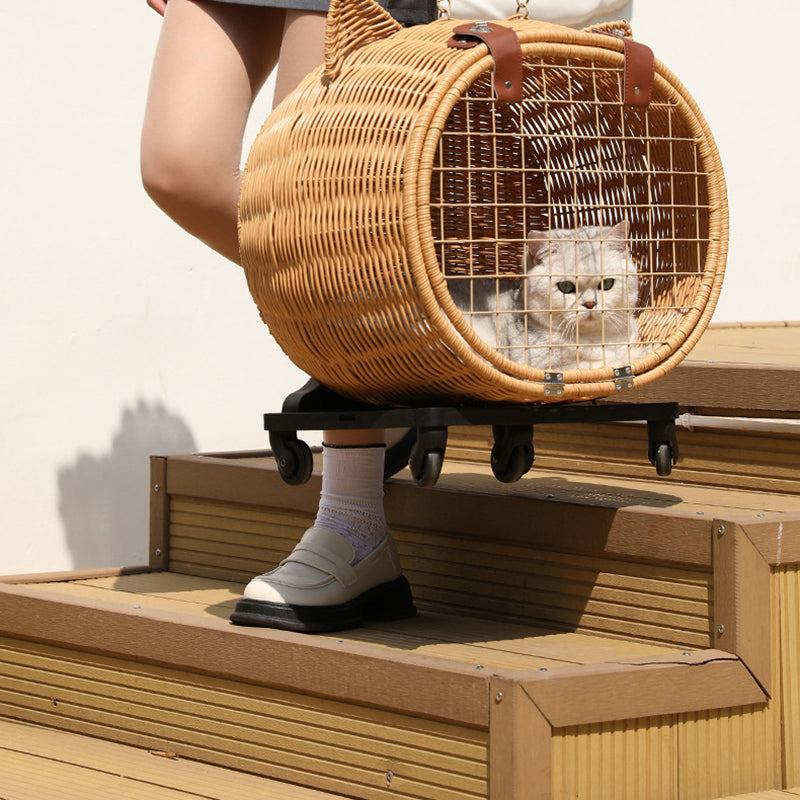 Contemporary Creative Cartoon Cat Iron PE Rattan Weaving Portable &amp; Movable Hollowed-Out Cat Bed 1- Basket For Garden