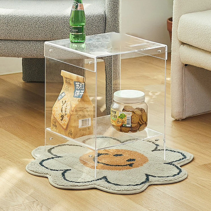 Modern Minimalist Rectangular Acrylic End Table 2-Tier For Living Room &amp; Bedroom