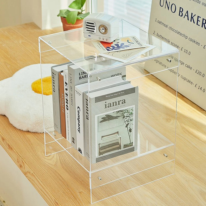 Modern Minimalist Rectangular Acrylic End Table 2-Tier For Living Room &amp; Bedroom