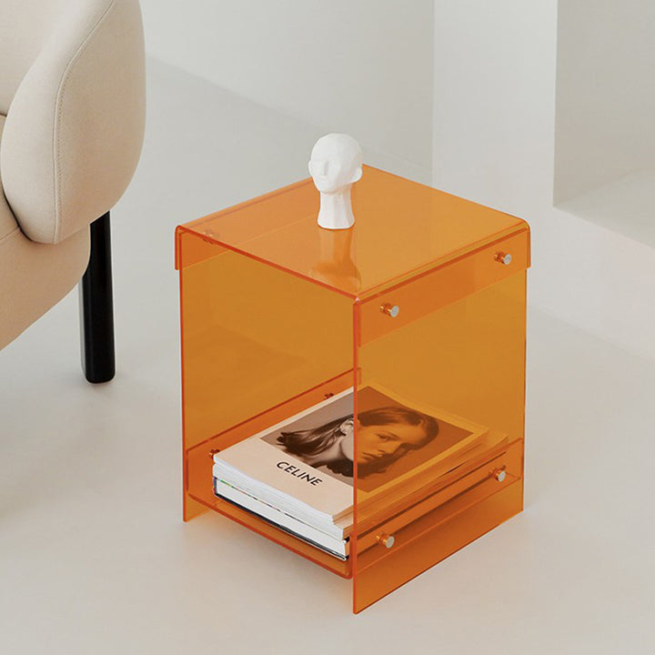Modern Minimalist Rectangular Acrylic End Table 2-Tier For Living Room &amp; Bedroom