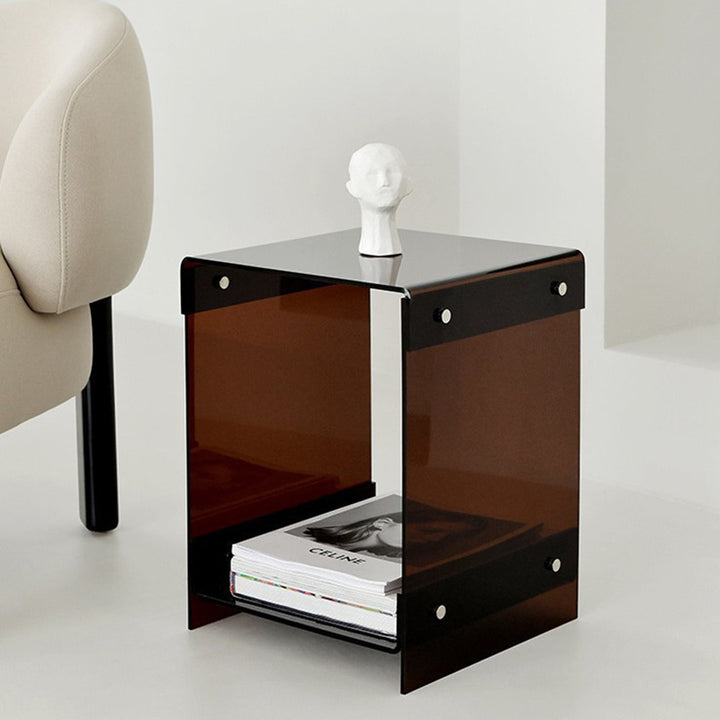Modern Minimalist Rectangular Acrylic End Table 2-Tier For Living Room &amp; Bedroom