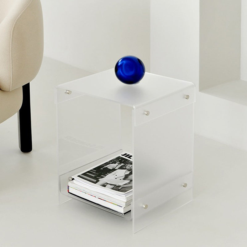Modern Minimalist Rectangular Acrylic End Table 2-Tier For Living Room &amp; Bedroom