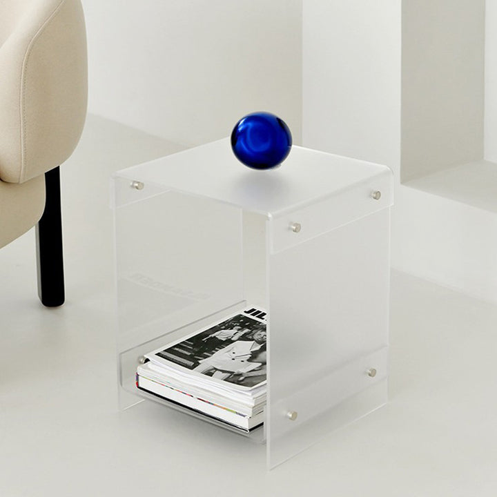 Modern Minimalist Rectangular Acrylic End Table 2-Tier For Living Room &amp; Bedroom