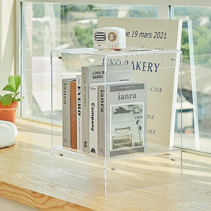 Modern Minimalist Rectangular Acrylic End Table 2-Tier For Living Room &amp; Bedroom
