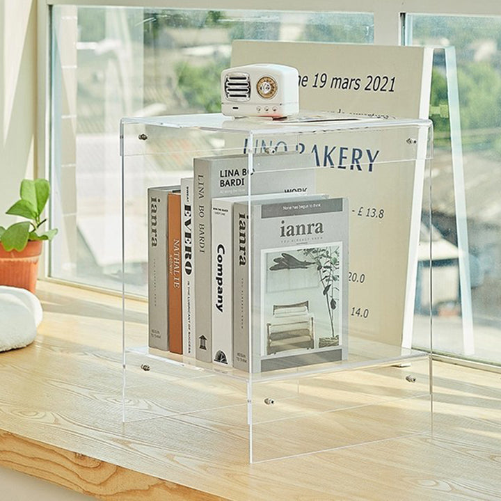 Modern Minimalist Rectangular Acrylic End Table 2-Tier For Living Room &amp; Bedroom