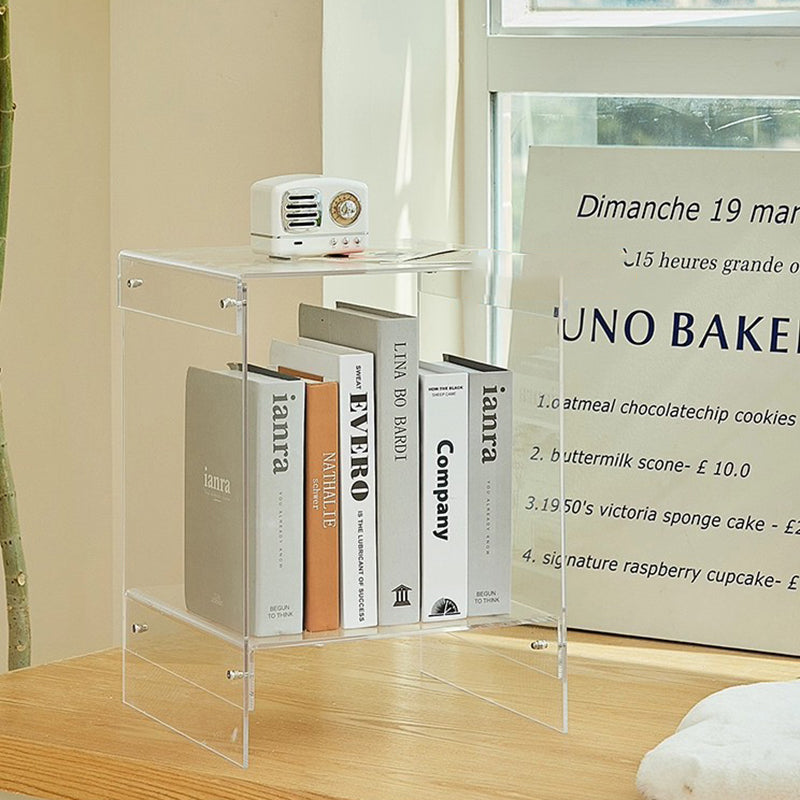 Modern Minimalist Rectangular Acrylic End Table 2-Tier For Living Room &amp; Bedroom