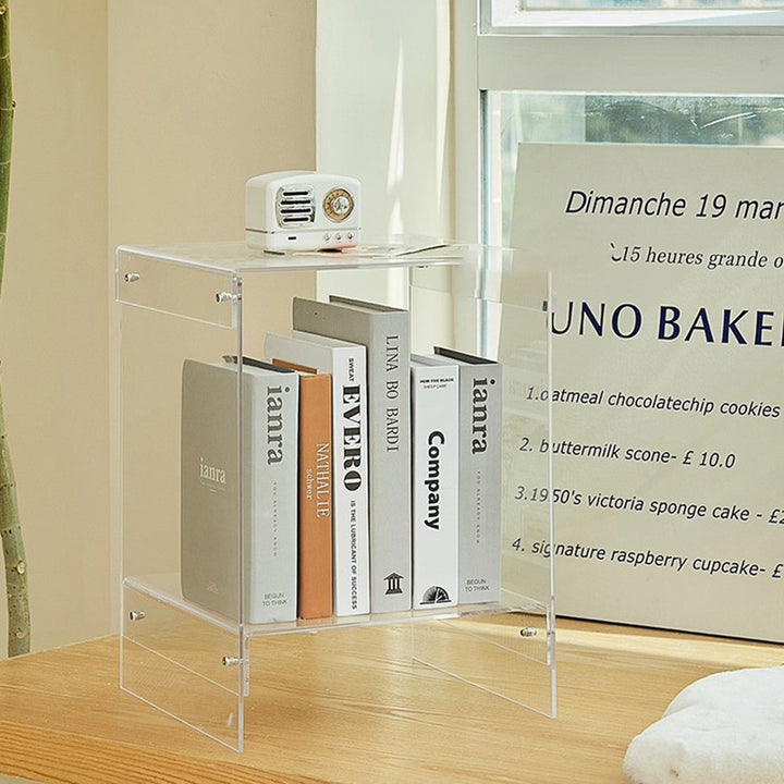 Modern Minimalist Rectangular Acrylic End Table 2-Tier For Living Room &amp; Bedroom