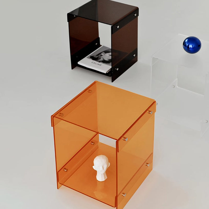 Modern Minimalist Rectangular Acrylic End Table 2-Tier For Living Room &amp; Bedroom