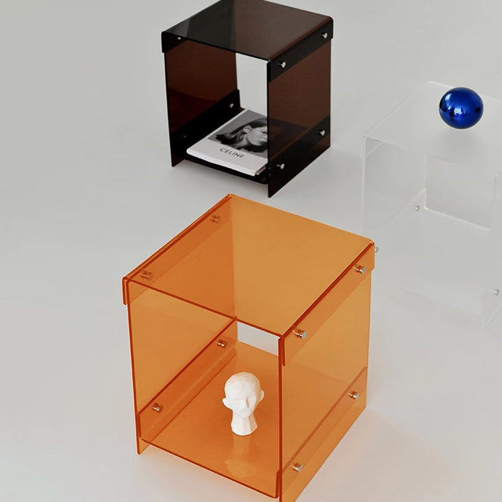 Modern Minimalist Rectangular Acrylic End Table 2-Tier For Living Room &amp; Bedroom