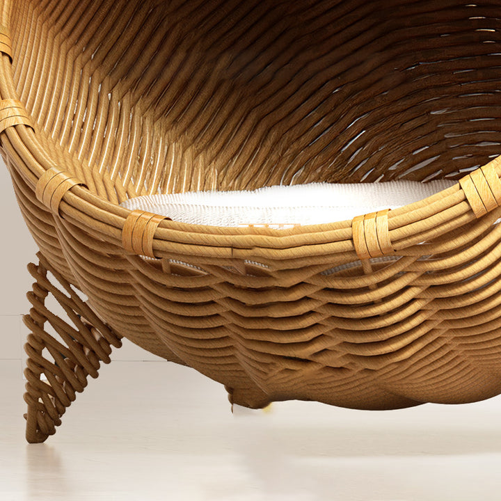 Contemporary Boho Cartoon Cat Head Iron Drop-Molded &amp; Faux Linen Fabric PE Rattan Weaving Cat Bed 1- Tier For Living Room