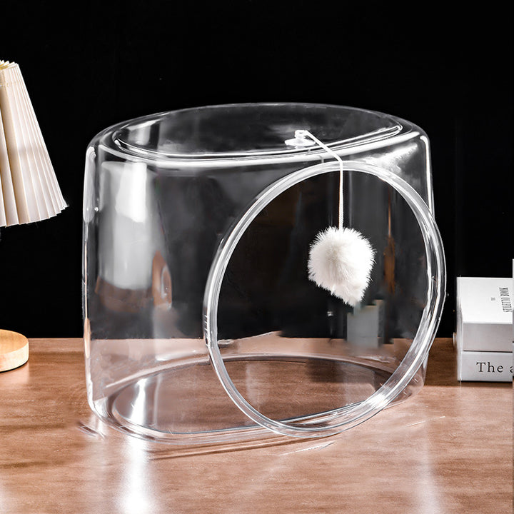 Simplicité moderne, panier pour chat carré lavable en plastique, ventilé et transparent, 1 trou pour salon 
