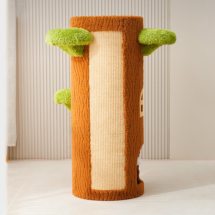 Traditioneller rustikaler Baum Kiefernholz MDF Sisal Kristall Flanellboden-Stehender Katzenturm 1/2/3-Loch für Wohnzimmer 