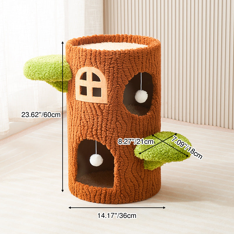 Traditioneller rustikaler Baum Kiefernholz MDF Sisal Kristall Flanellboden-Stehender Katzenturm 1/2/3-Loch für Wohnzimmer 