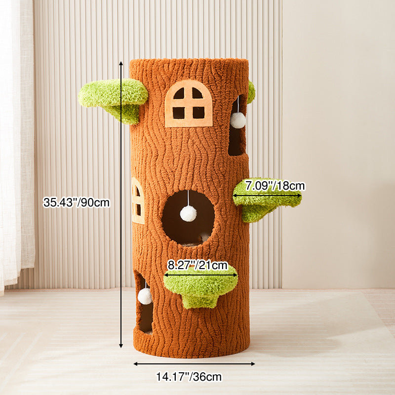 Traditioneller rustikaler Baum Kiefernholz MDF Sisal Kristall Flanellboden-Stehender Katzenturm 1/2/3-Loch für Wohnzimmer 