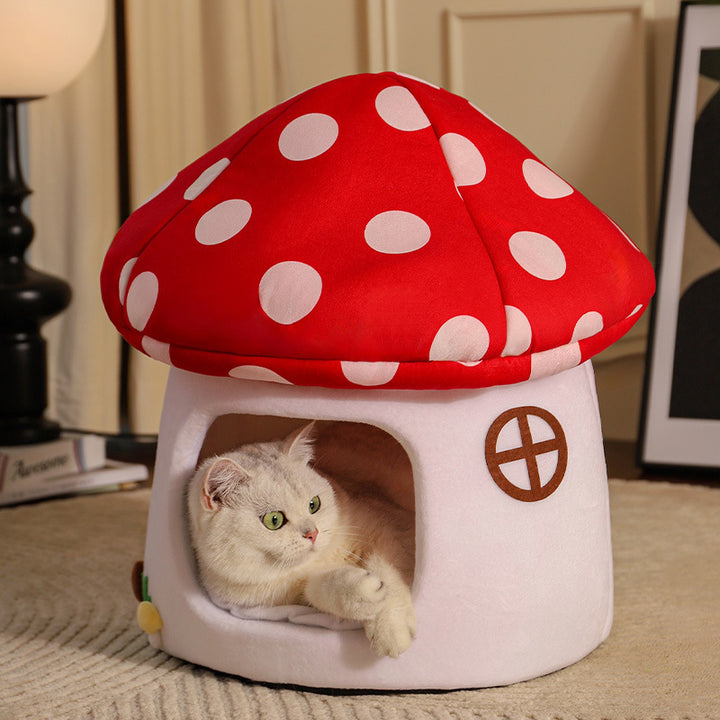 Contemporary Creative Cartoon Mushroom Short-Pile Plush Felt Drop-molded Oxford Fabric Sponge PP Cotton Cat Bed 1- Tier For Living Room