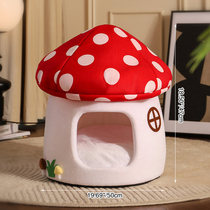 Contemporary Creative Cartoon Mushroom Short-Pile Plush Felt Drop-molded Oxford Fabric Sponge PP Cotton Cat Bed 1- Tier For Living Room