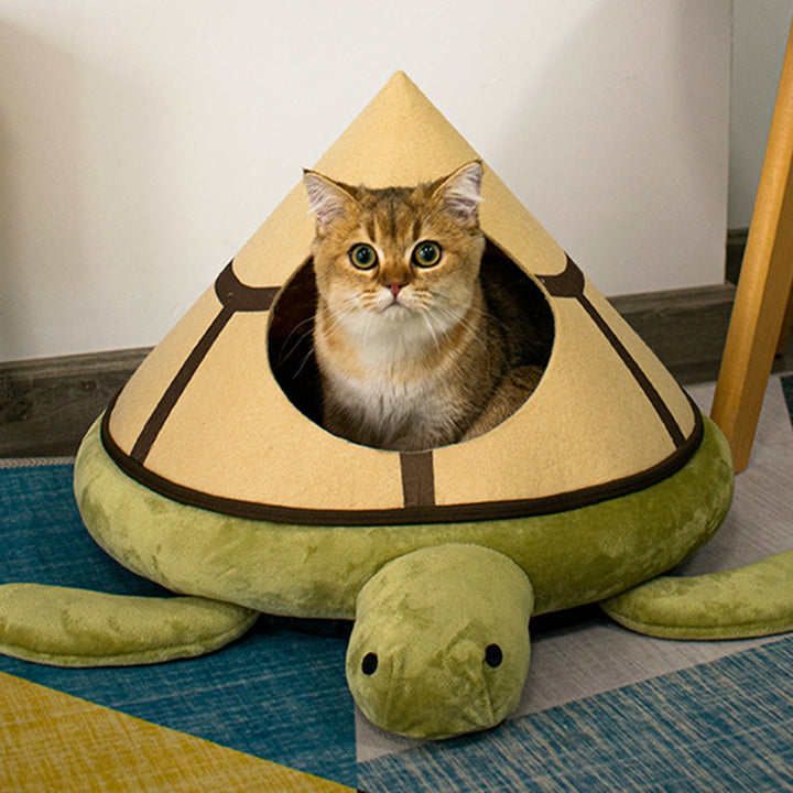 Cama para gatos de cristal de tortuga de dibujos animados de estilo Art Deco moderno de franela de fieltro esponja algodón PP lavable de 1 nivel para sala de estar 
