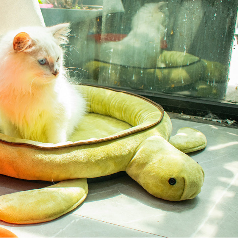 Cama para gatos de cristal de tortuga de dibujos animados de estilo Art Deco moderno de franela de fieltro esponja algodón PP lavable de 1 nivel para sala de estar 