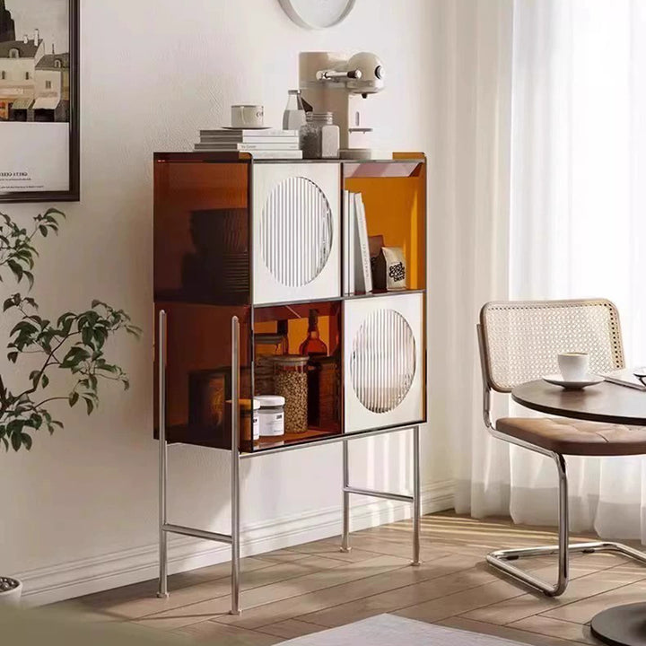 Présentoir rectangulaire contemporain rétro en acrylique et acier inoxydable à 4 armoires pour salon 