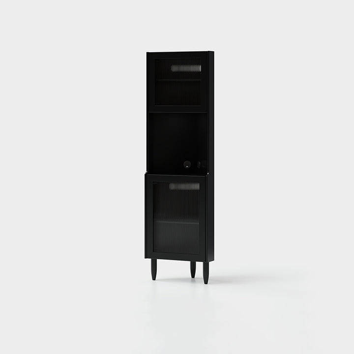 Contemporary Nordic Rubberwood Ripple Glass Rectangle Corner Storage Sideboard 5-Cabinet For Living Room &amp; Dining Room