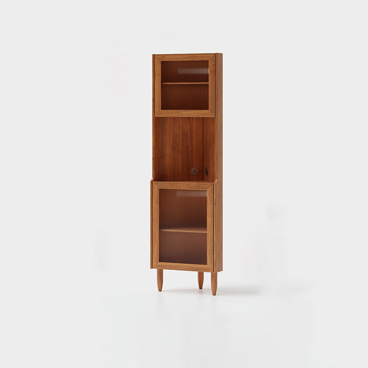 Contemporary Nordic Rubberwood Ripple Glass Rectangle Corner Storage Sideboard 5-Cabinet For Living Room &amp; Dining Room