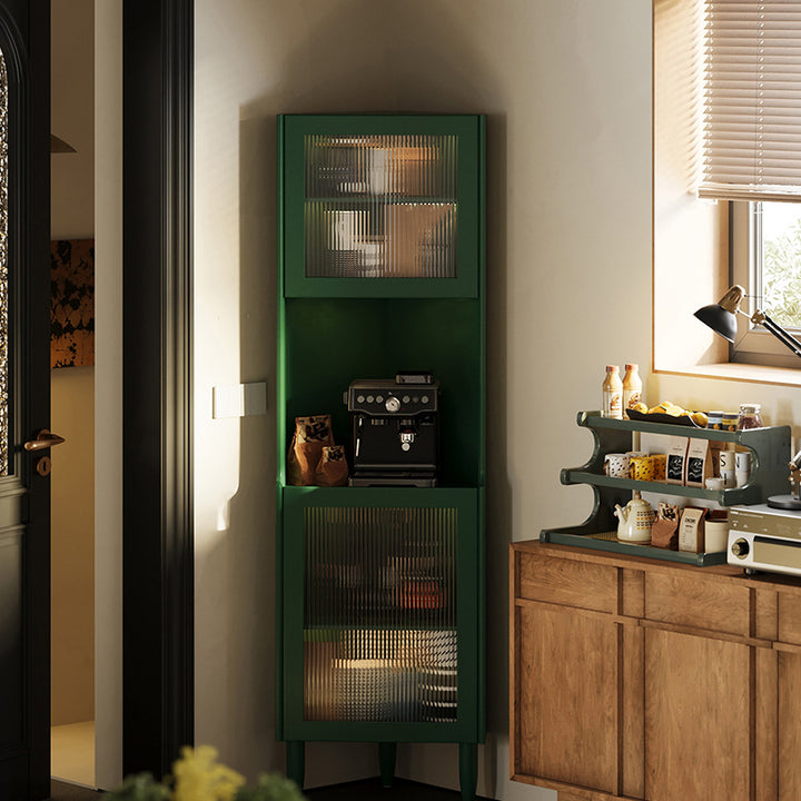 Contemporary Nordic Rubberwood Ripple Glass Rectangle Corner Storage Sideboard 5-Cabinet For Living Room &amp; Dining Room