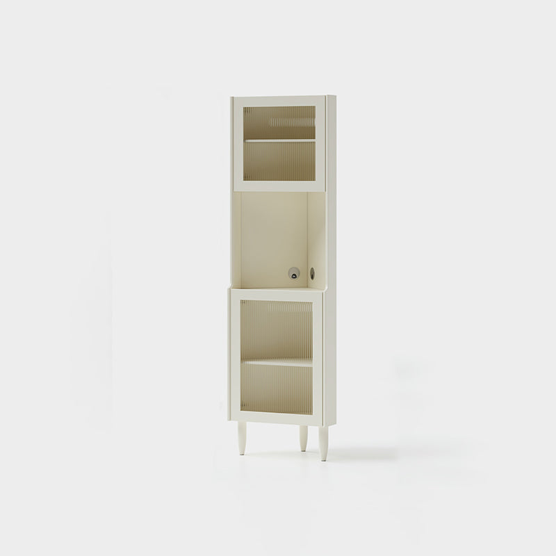 Contemporary Nordic Rubberwood Ripple Glass Rectangle Corner Storage Sideboard 5-Cabinet For Living Room &amp; Dining Room