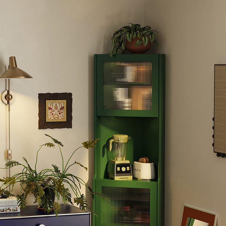 Contemporary Nordic Rubberwood Ripple Glass Rectangle Corner Storage Sideboard 5-Cabinet For Living Room &amp; Dining Room
