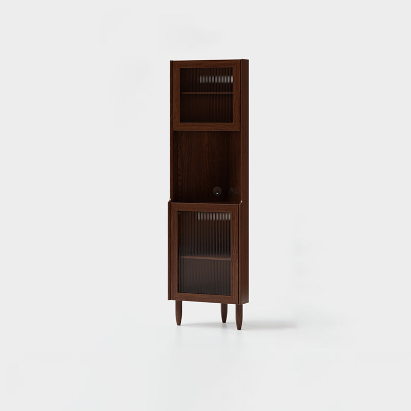 Contemporary Nordic Rubberwood Ripple Glass Rectangle Corner Storage Sideboard 5-Cabinet For Living Room &amp; Dining Room