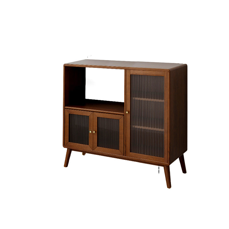 Traditional Japanese Rectangular Pine &amp; Multi-Layer Solid Wood Ripple Glass Sideboard 1/4-Cabinet For Living Room &amp; Dining Room