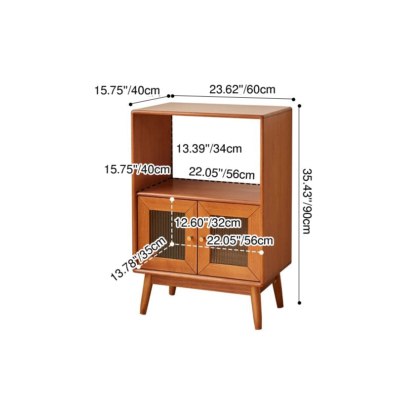Traditional Japanese Rectangular Pine &amp; Multi-Layer Solid Wood Ripple Glass Sideboard 1/4-Cabinet For Living Room &amp; Dining Room
