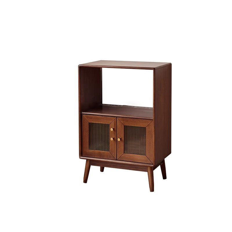 Traditional Japanese Rectangular Pine &amp; Multi-Layer Solid Wood Ripple Glass Sideboard 1/4-Cabinet For Living Room &amp; Dining Room