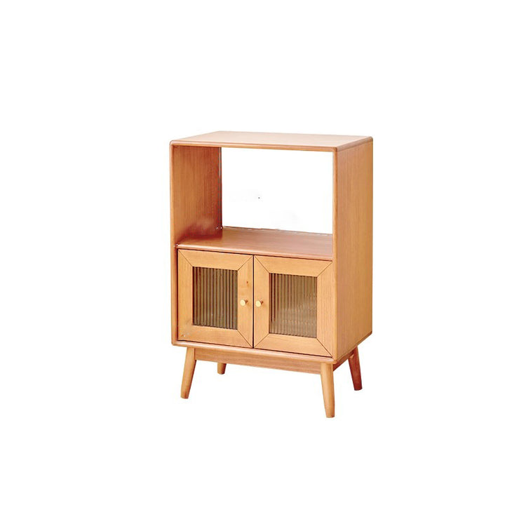 Traditional Japanese Rectangular Pine &amp; Multi-Layer Solid Wood Ripple Glass Sideboard 1/4-Cabinet For Living Room &amp; Dining Room