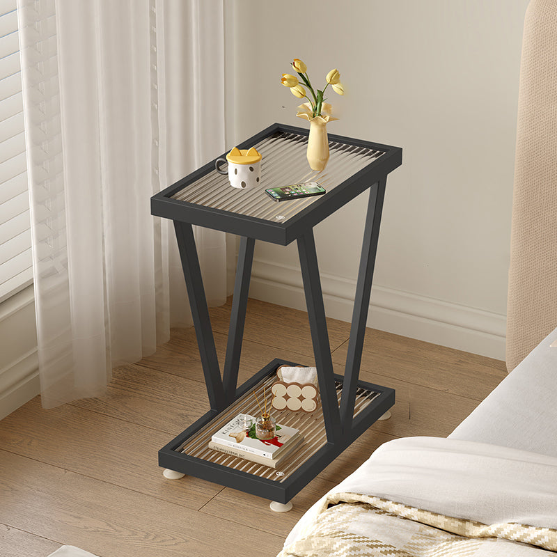 Contemporary Industrial Slim Rectangular Carbon Steel Glass End Table ...