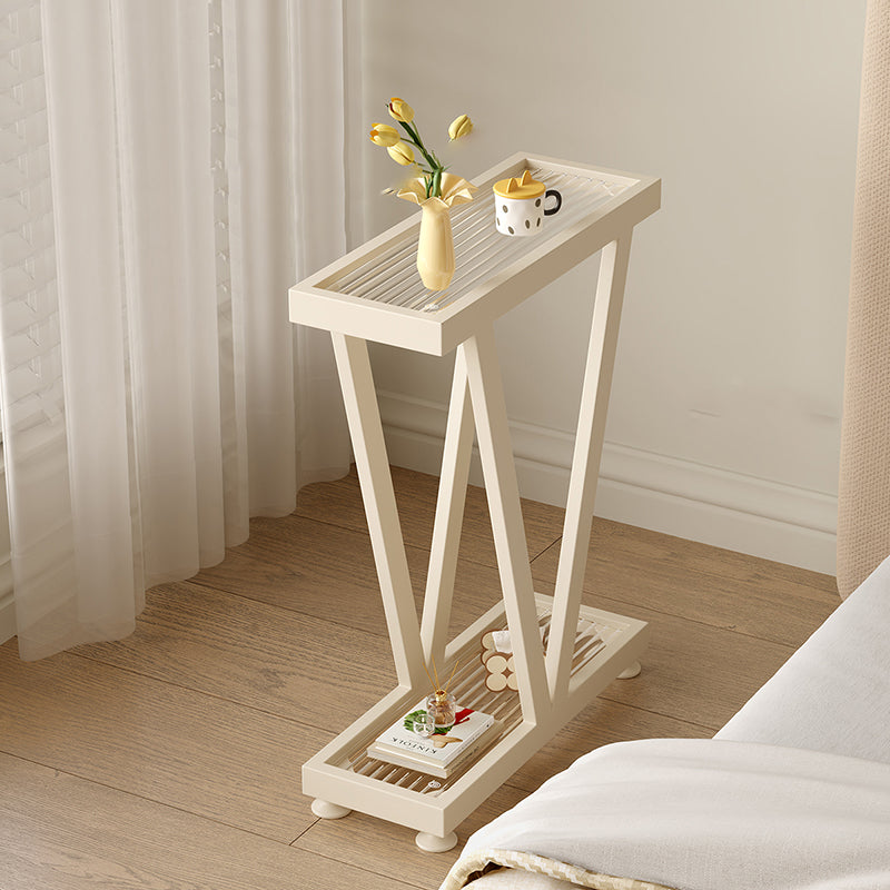 Contemporary Industrial Slim Rectangular Carbon Steel Glass End Table ...