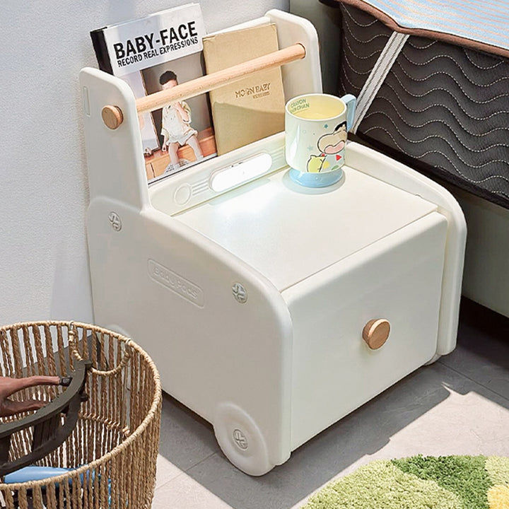 Contemporary Creative Car-Shaped PE Plastic Kids Nightstand 1-Drawer For Bedroom