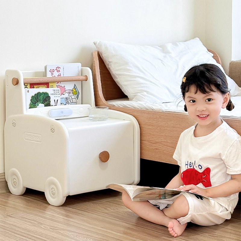 Contemporary Creative Car-Shaped PE Plastic Kids Nightstand 1-Drawer For Bedroom