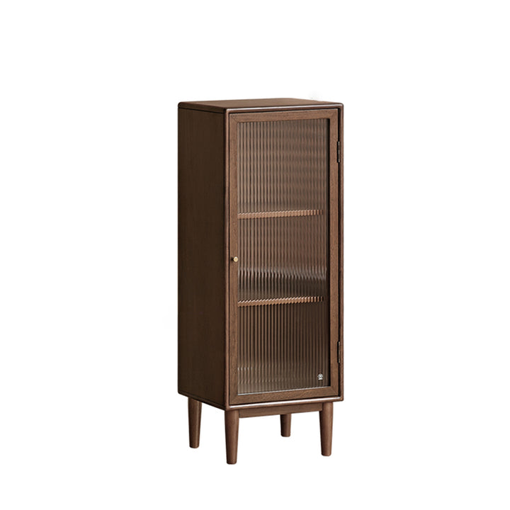 Cabinet de chevet rectangulaire en bois d’hévéa rustique traditionnel et paulownia avec verre cannelé, rangement à 3 compartiments pour salon 